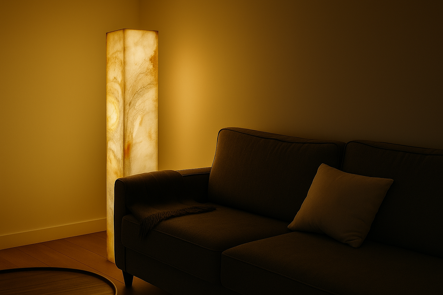 Zastosowanie lampy z forniru kamiennego w salonie